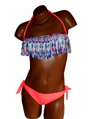Maillot de bain Femme Bikini Bandeau à Franges - Orange Corail