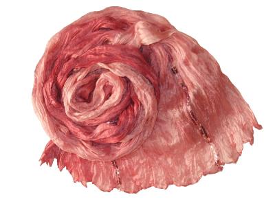 Echarpe foulard vieux rose en soie froissée
