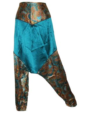 Sarouel Femme en Satin Bleu motifs Cachemire